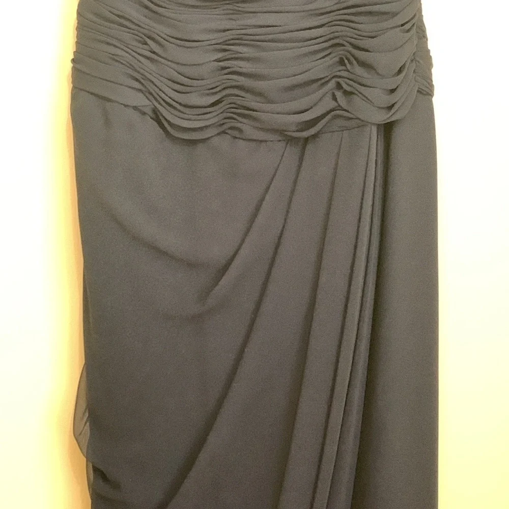 Victor Costa Black Chiffon Sweetheart Smocked Layered Gown Long Dress Vintage 10 - Picture 8 of 17